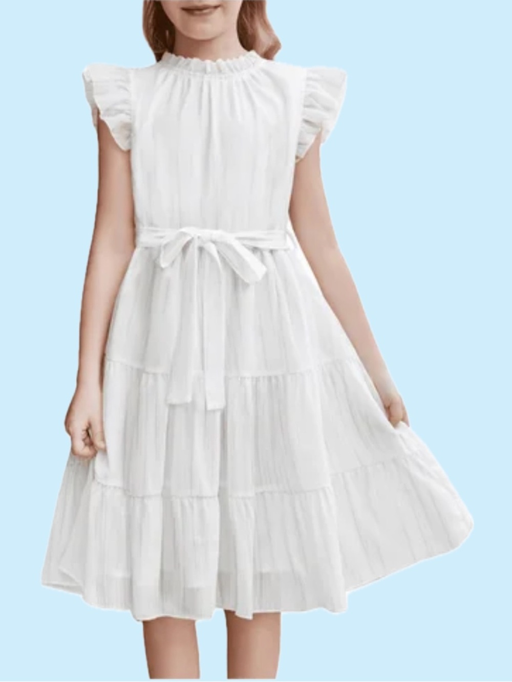 Tween Girls Dress casual ruffled sleeves,belt A line formal elegant party dress